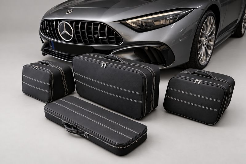 Roadsterbag luggage set trunk Mercedes SL R232 4-piece leather with Silverwhite stitching