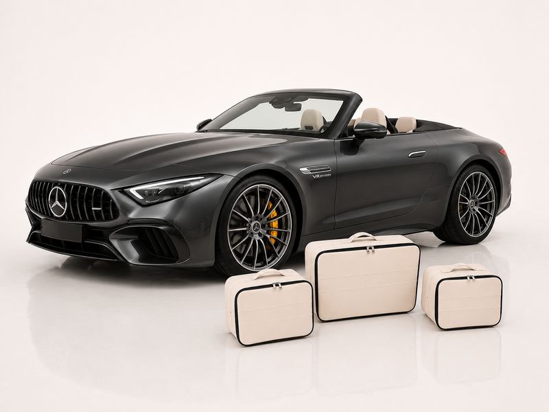 Roadsterbag luggage set trunk Mercedes SL R232 3-piece leather in Mastic color