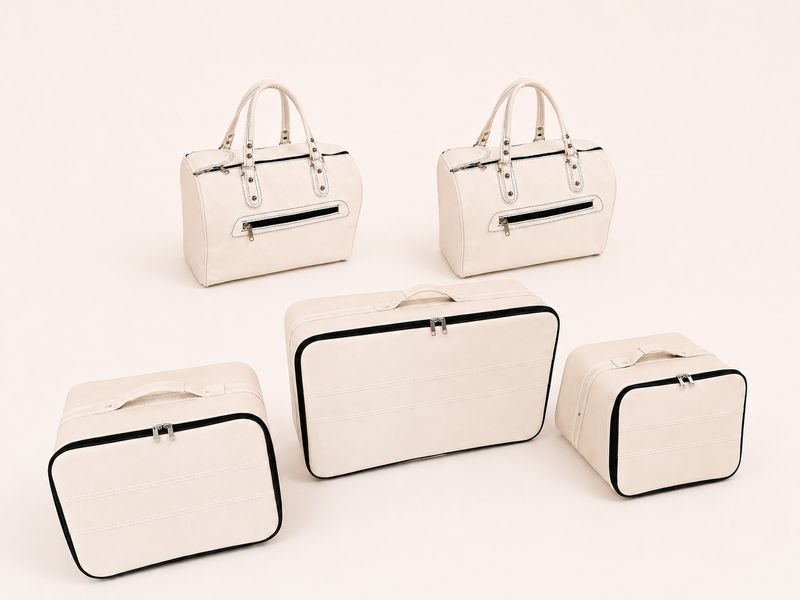 Roadsterbag luggage set trunk Mercedes SL R232 5-piece leather in Mastic color