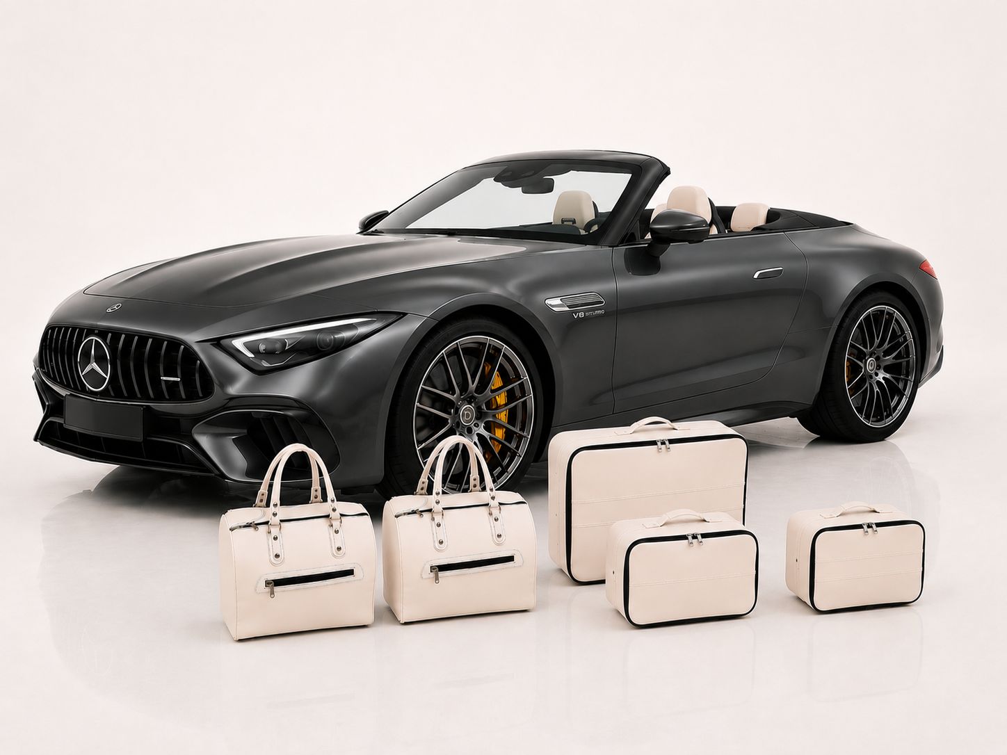 Roadsterbag luggage set trunk Mercedes SL R232 5-piece leather in Mastic color Roadsterbag luggage set trunk Mercedes SL R232 5-piece leather in Mastic color