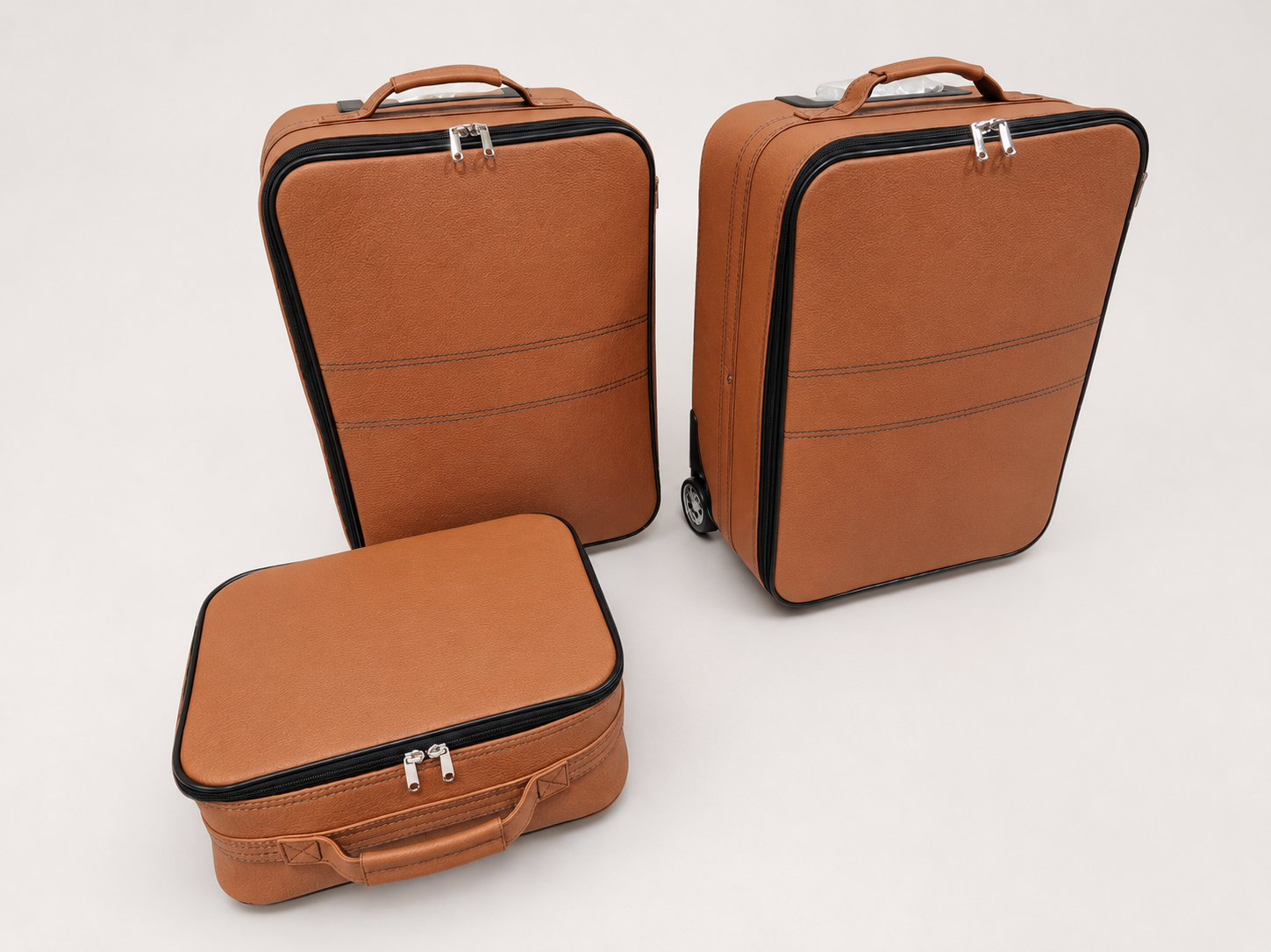 Roadsterbag kofferset Ferrari Portofino (ook M) 3-dlg (kofferbak) Natur leder + Groene naad