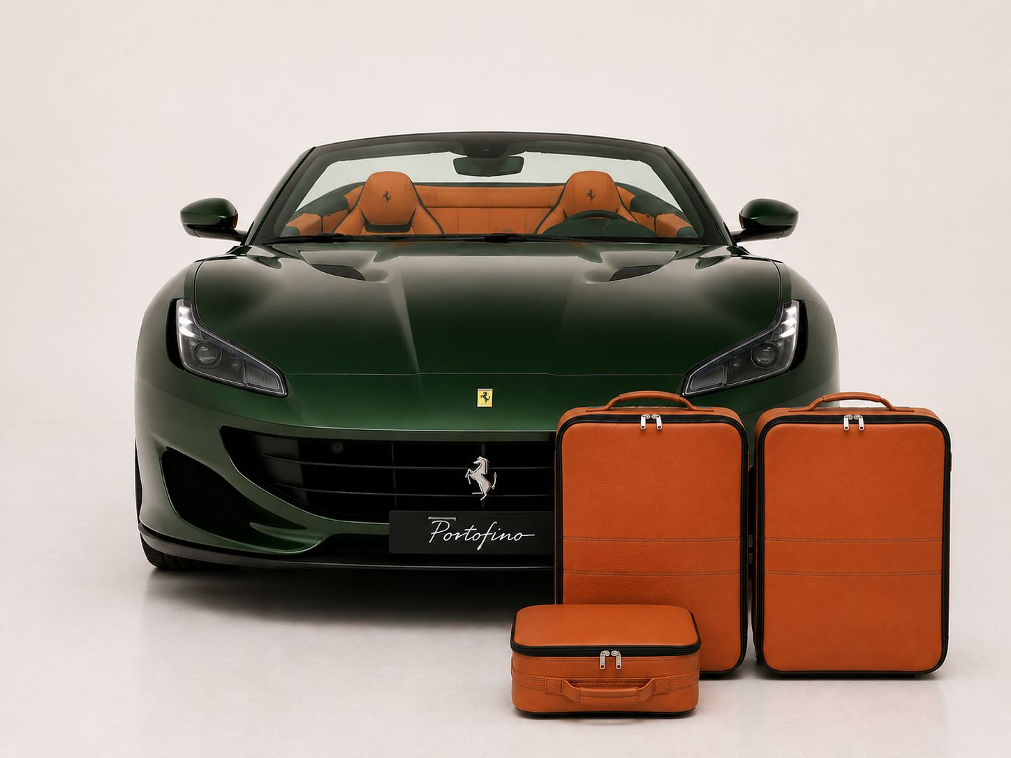 Roadsterbag suitcase set Ferrari Portofino (also M) (trunk) Natur Leather (3-pcs) with Green seams (929) Roadsterbag suitcase set Ferrari Portofino (also M) (trunk) Natur Leather (3-pcs) with Green seams (929)