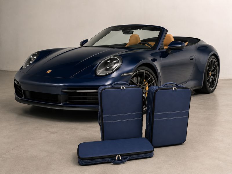 Roadsterbag suitcase set Porsche 992 (also GTS/GT3) front (full leather) Kobalt (3-pcs)