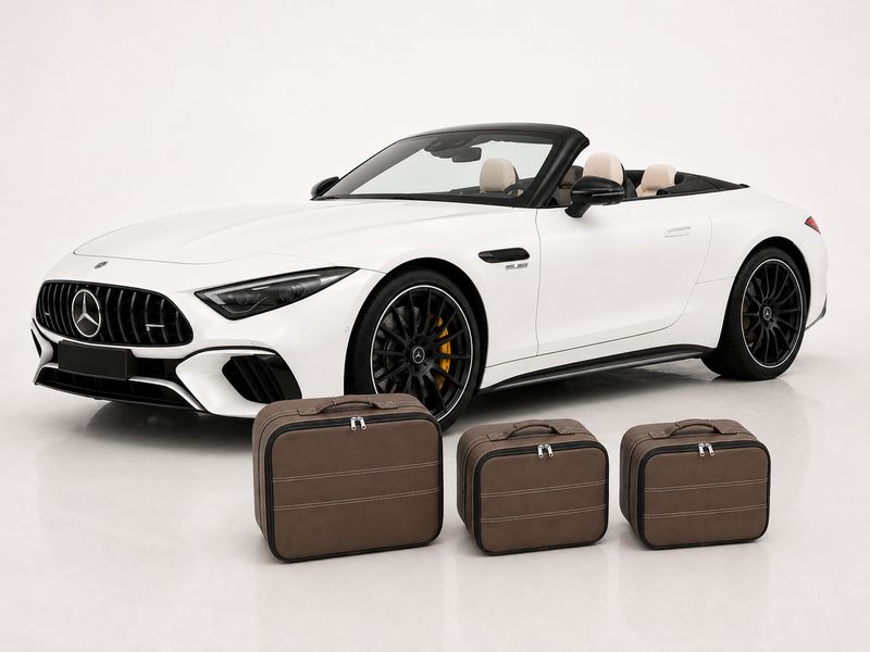 Roadsterbag luggage set trunk Mercedes SL R232 3-piece leather in Espresso color