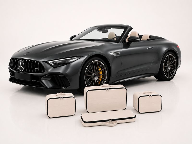Roadsterbag luggage set trunk Mercedes SL R232 4-piece leather in Mastic color