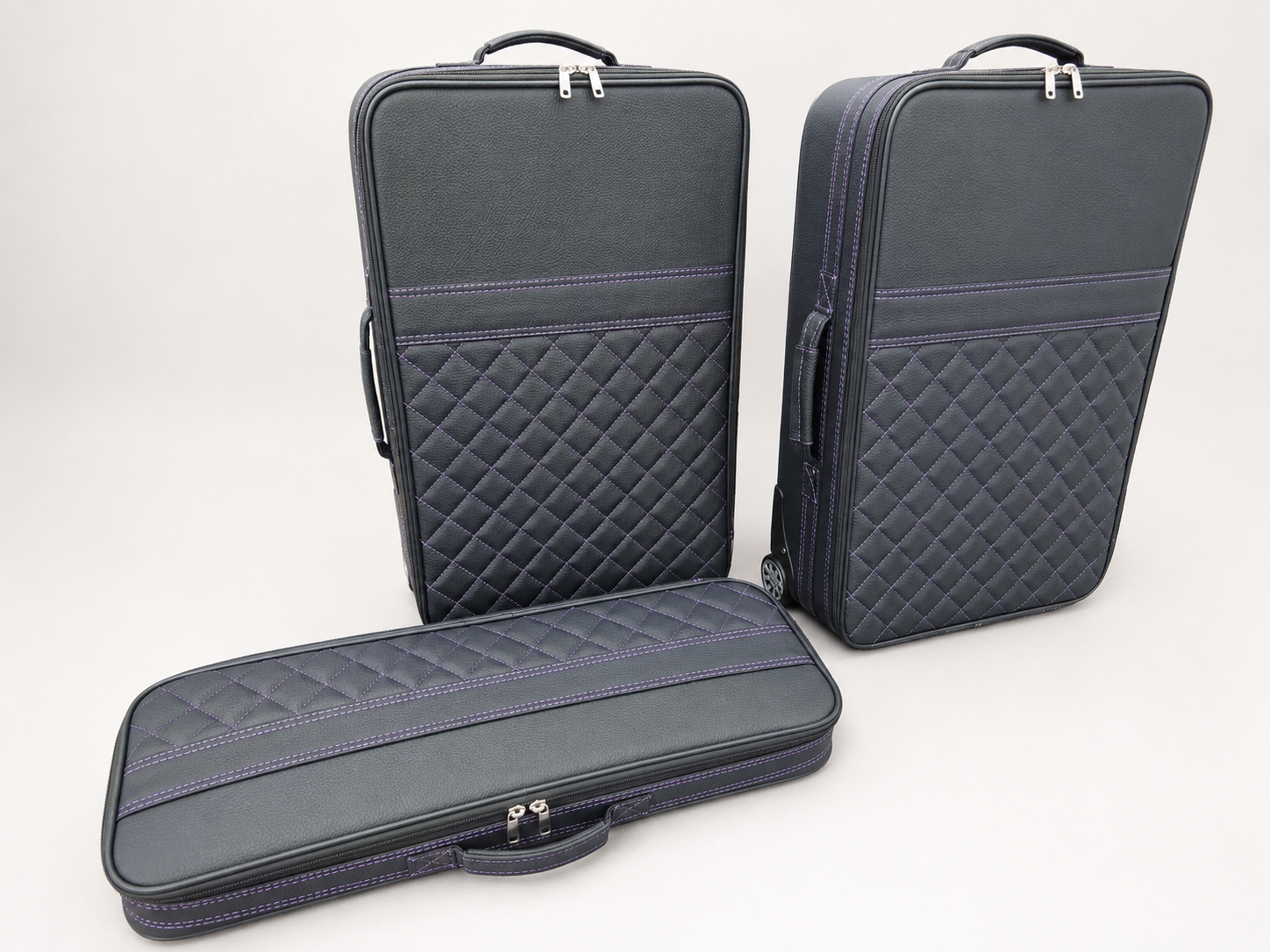 Roadsterbag kofferset Porsche 992 (ook GTS/GT3) Coupe/Targa/Cabrio (leder) Zwart + ruitpatroon (3-dlg)