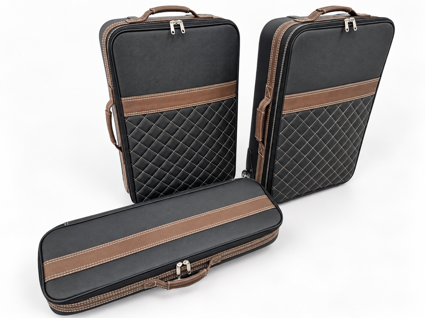 Roadsterbag kofferset Porsche 992 (ook GTS/GT3) Coupe/Targa/Cabrio (leder) Nero + ruitmotief (3-dlg)