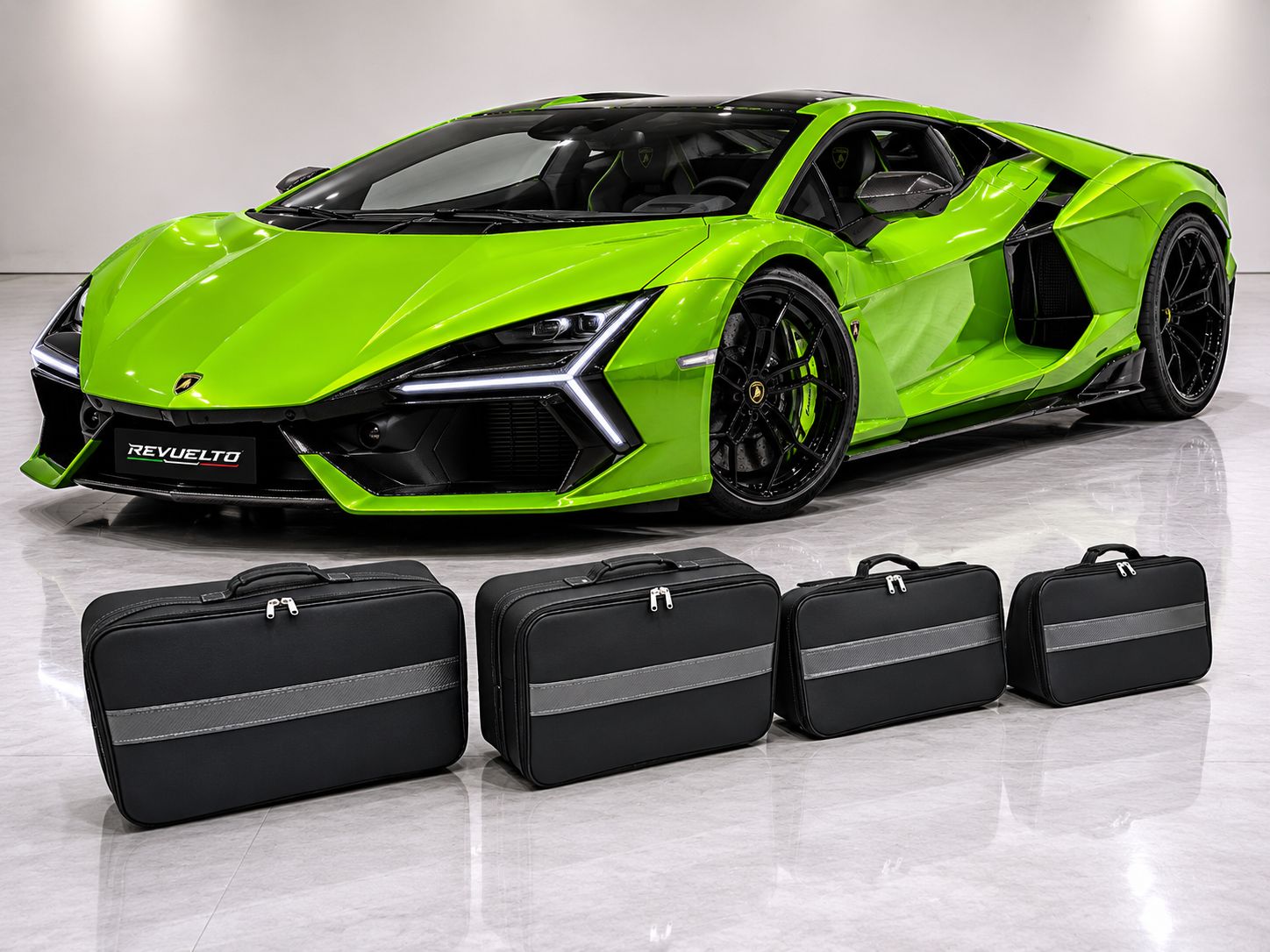 Roadsterbag suitcase set Lamborghini Revuelto + Green stitching + Carbon (4 pcs)