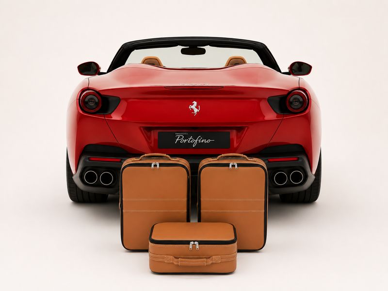 Roadsterbag suitcase set Ferrari Portofino (also M) (trunk) Quoio Leather (3-pcs) with Yellow seams (305)