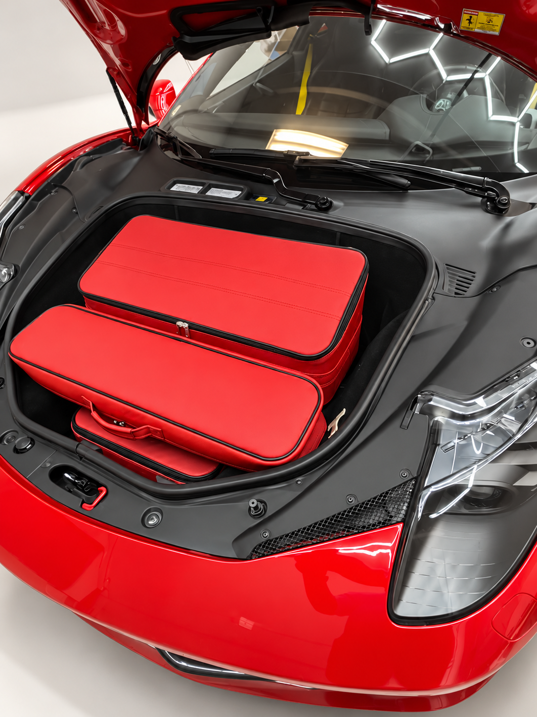 Roadsterbag kofferset Ferrari 458 Italia + Spider Rood leder (3-dlg)