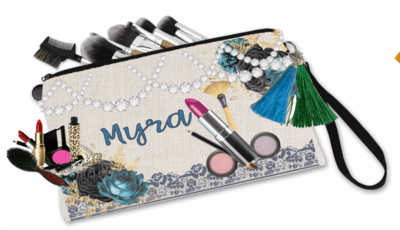 Makeup Bag: Pearls and Flowers