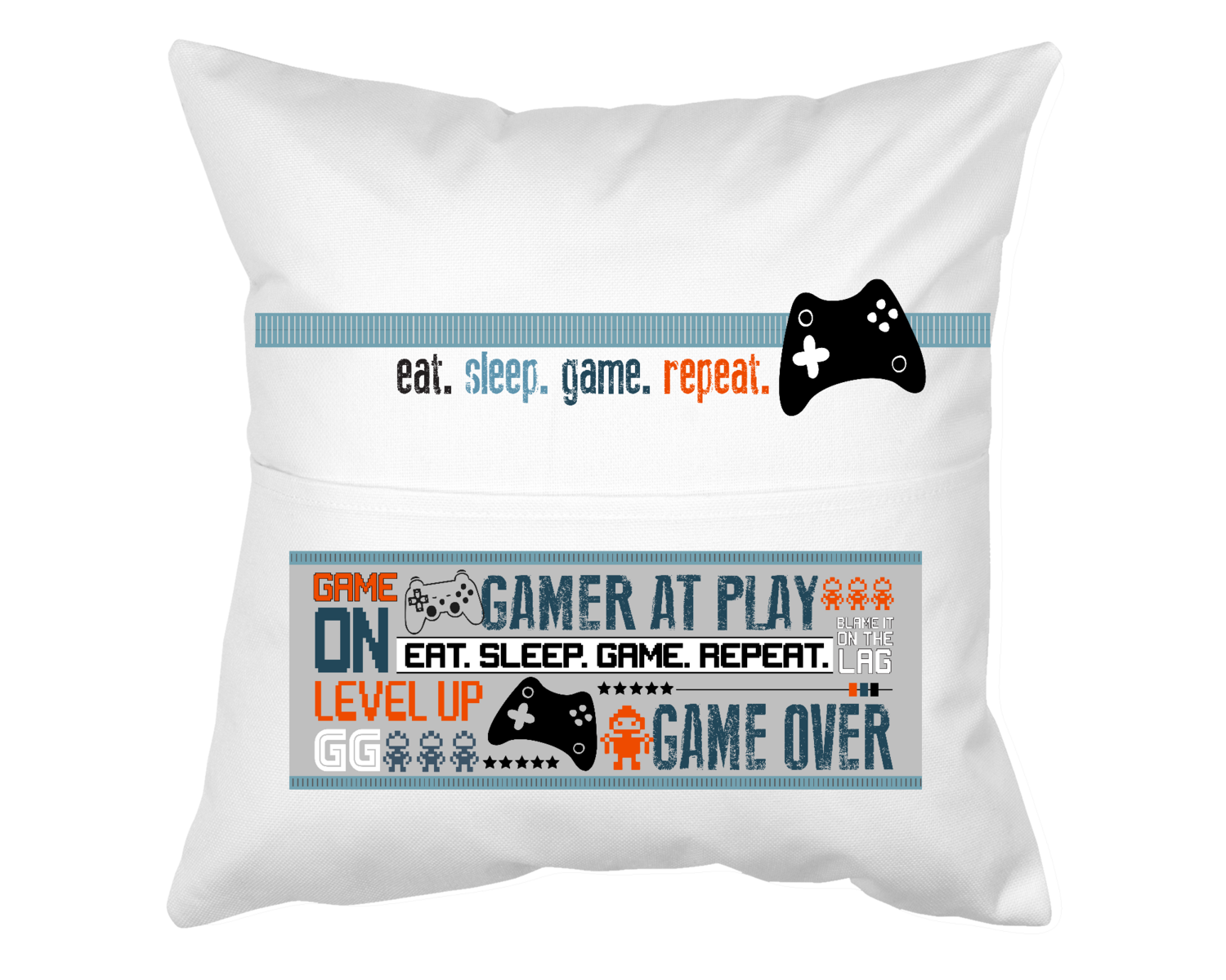 Pillow With Pocket:  EAT, SLEEP, GAME, REPEAT BOY/GIRL