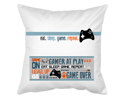 Pillow With Pocket: EAT, SLEEP, GAME, REPEAT BOY/GIRL