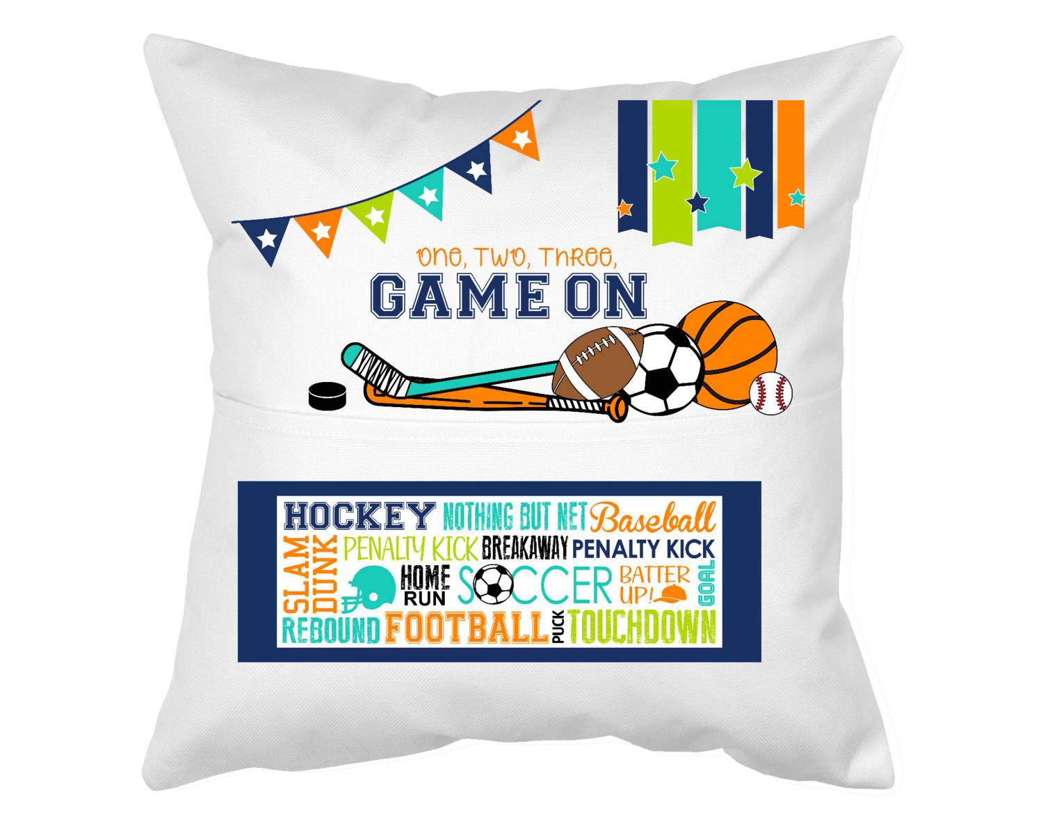 Pillow With Pocket: GAME ON I LOVE SPORTS BOY/GIRL