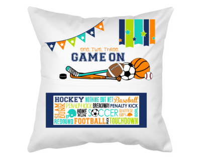 Pillow With Pocket:  GAME ON I LOVE SPORTS BOY/GIRL