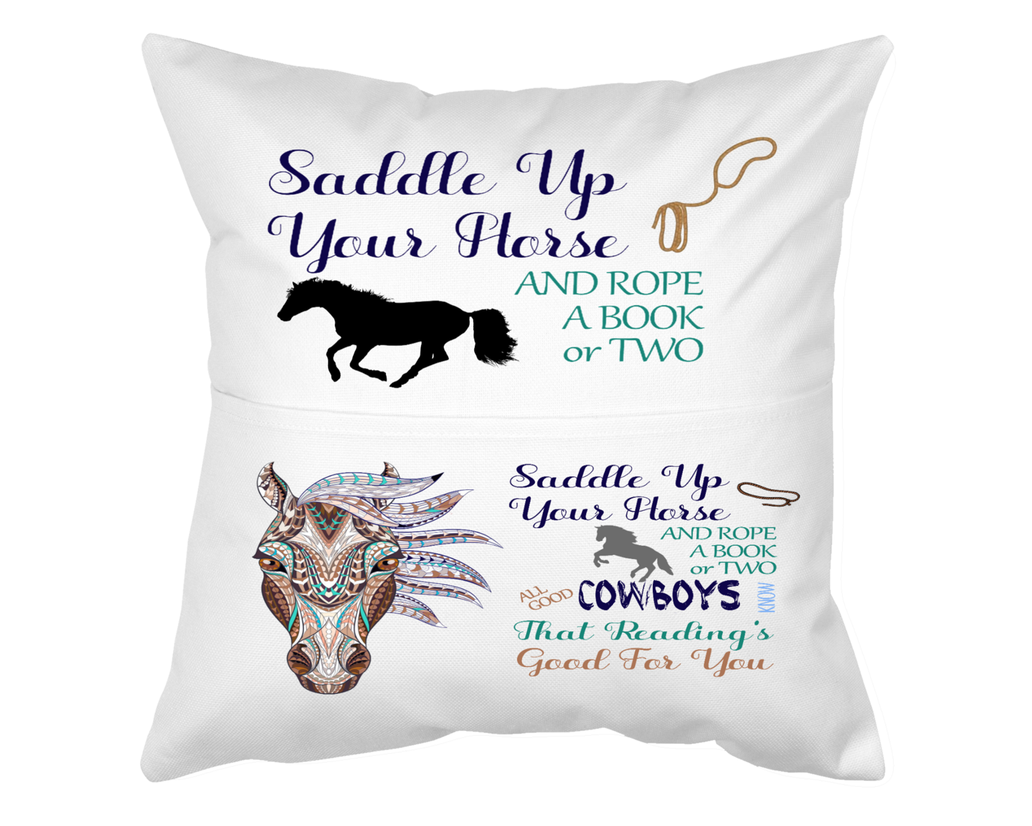 Pillow With Pocket: SADDLE UP A HORSE AND ROPE A BOOK OR TWO BOY/GIRL