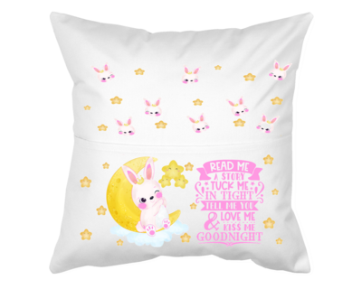 Pillow With Pocket: BUNNY READ ME A STORY TUCK ME IN TIGHT TELL ME YOU LOVE ME & KISS ME GOODNIGHT