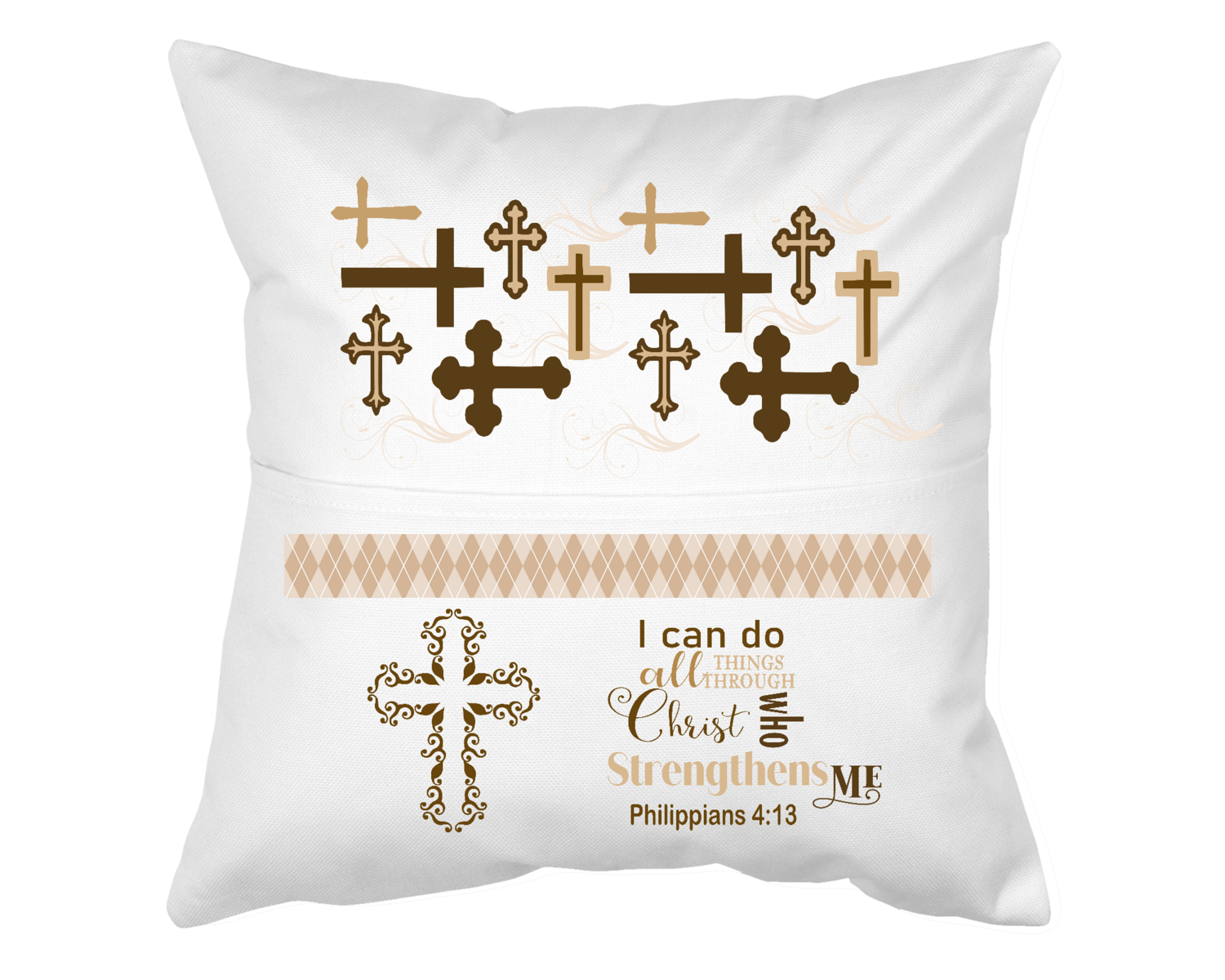 Pillow with Pocket: I CAN DO ALL THINGS THROUGH CHRIST WHO STRENGTHENS ME
