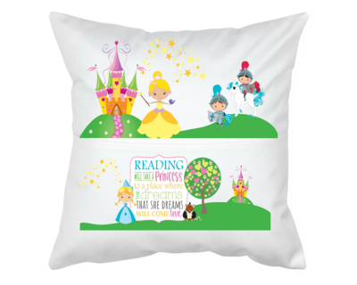 Pillow with Pocket: PRINCESS READING WILL TAKE A PRINCESS TO A PLACE WHERE THE DREAMS WILL COME TRUE