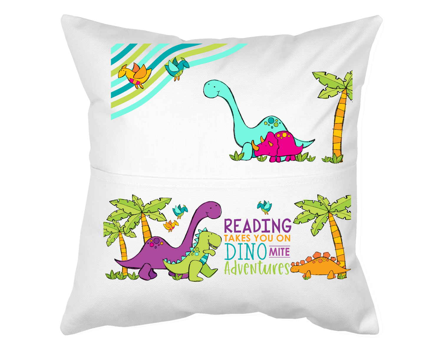 Pillow with Pocket: READING TAKES YOU ON A DINO-MITE ADVENTURES