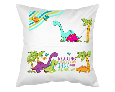 Pillow with Pocket: READING TAKES YOU ON A DINO-MITE ADVENTURES