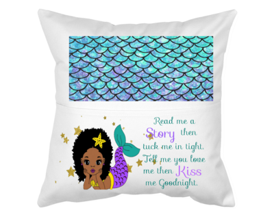 Pillow with Pocket: MERMAID  READ ME A STORY  THEN TUCK ME IN TIGHT TELL ME YOU LOVE ME &amp; KISS ME GOODNIGHT