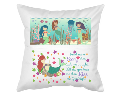 Pillow with Pocket: MERMAID  READ ME A STORY  THEN TUCK ME IN TIGHT TELL ME YOU LOVE ME &amp; KISS ME GOODNIGHT