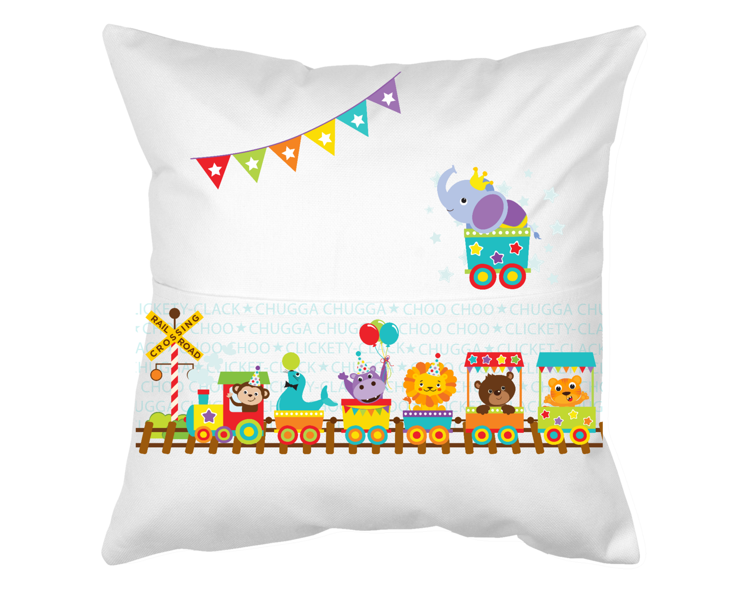 Pillow with Pocket: ANIMAL TRAIN