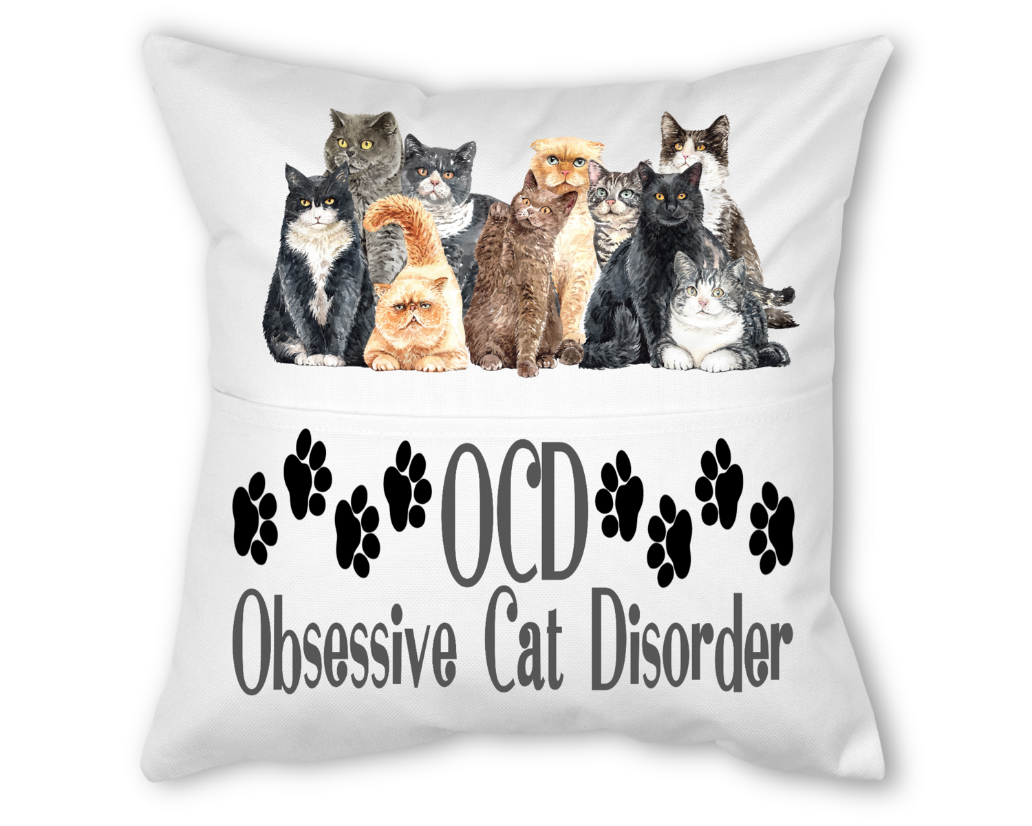 Cat Pillow With Pocket: OCD OBSESSIVE CAT DISORDER