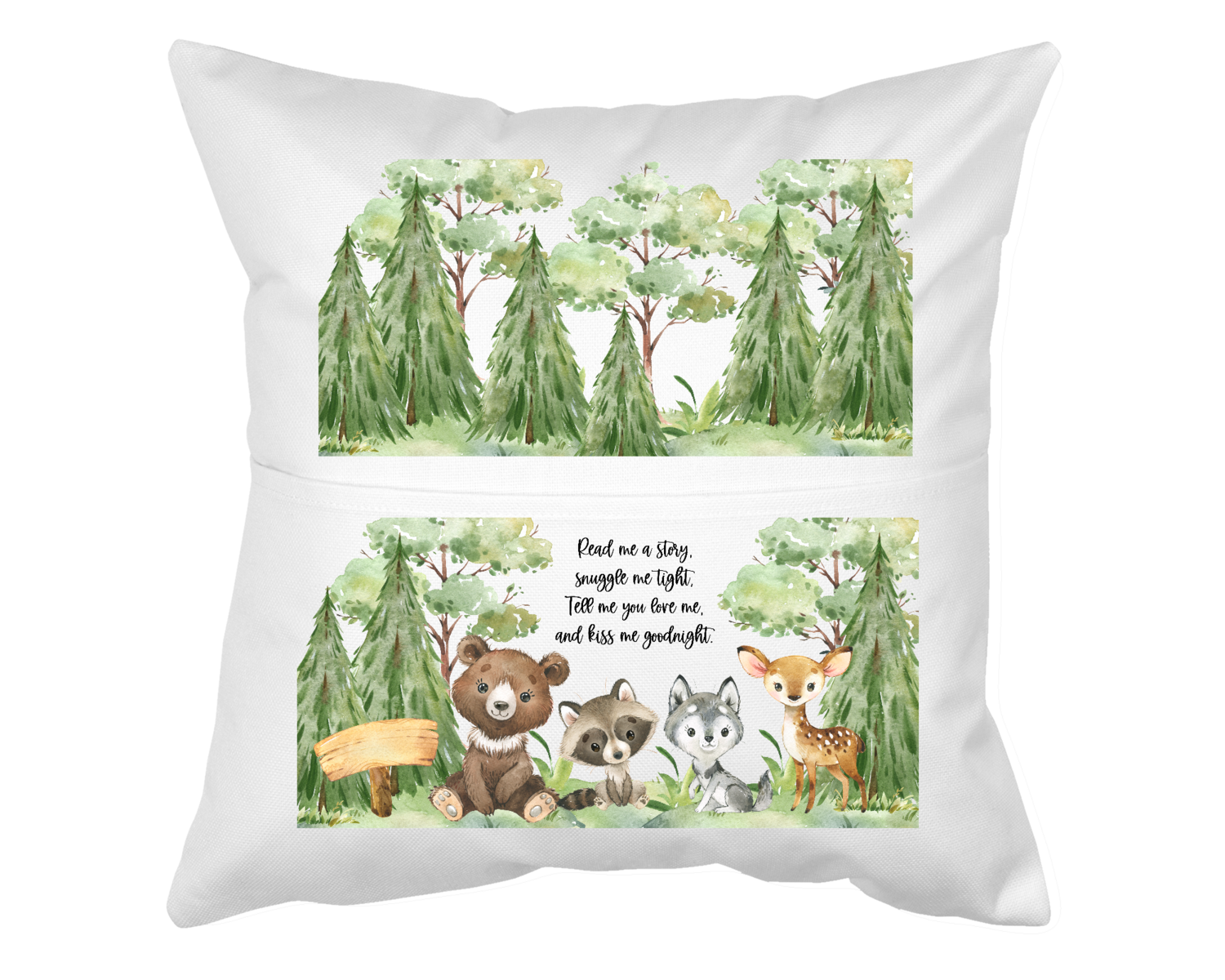 Pillow With Pocket:  JUNGLE READ ME A STORY  SNUGGLE ME TIGHT TELL ME YOU LOVE ME &amp; KISS ME GOODNIGHT