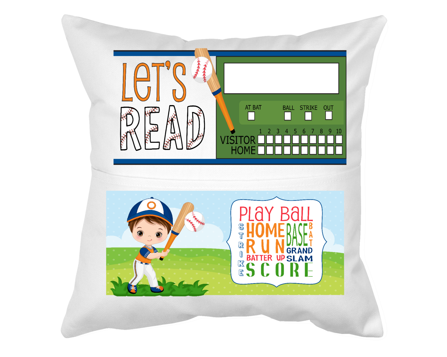 Pillow With Pocket: LET'S READ PLAY BALL