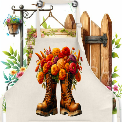 Apron: WORKBOOTS WITH AUTUMN FLOWERS