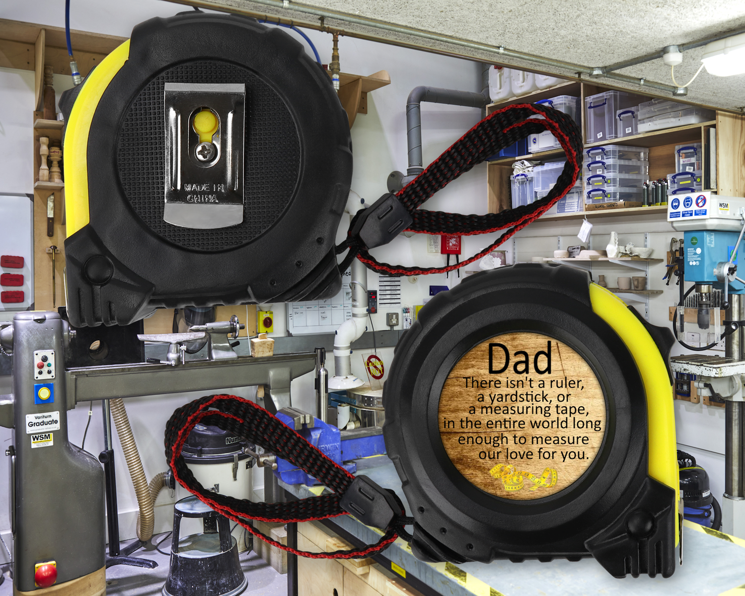 Tape Measure: DAD THERE ISN&#39;T A RULER, YARDSTICK, MEASURING TAPE, IN THE ENTIRE WORLD LONG ENOUGH TO MEASURE OUR LOVE FOR YOU