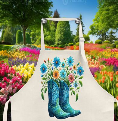 Apron: BLUE WESTERN BOOTS WITH FLOWERS