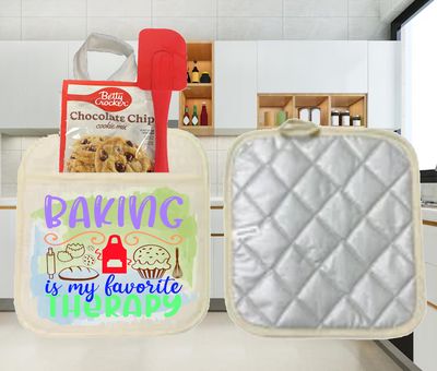 Potholders: BAKING IS MY FAVORITE THERAPY