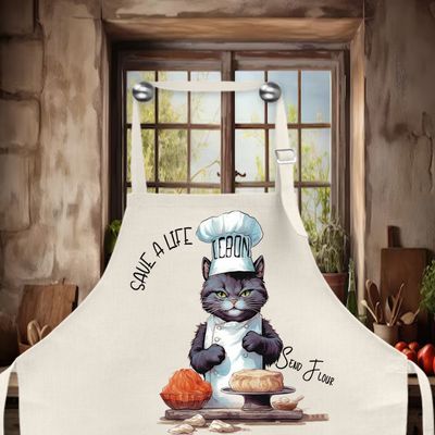 Cat Apron: SAFE A LIFE SEND FLOUR