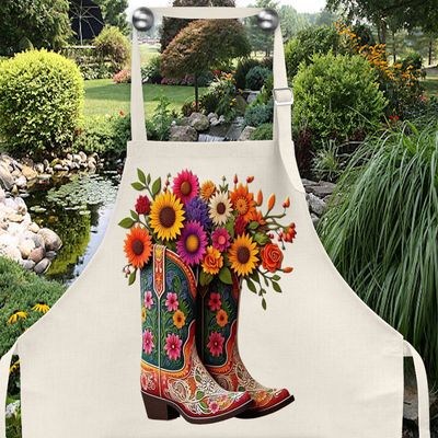 Apron: COWBOY COLORFUL BOOTS WITH COLORFUL SUNFLOWERS
