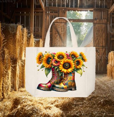 Tote Bag: WORKBOOTS WITH SUNFLOWERS
