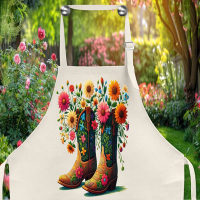 Apron: COWBOY BOOTS WITH COLORFUL SUNFLOWERS