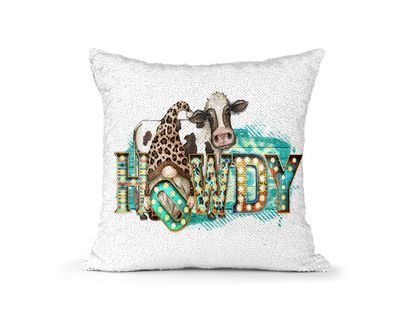 Pillow Sequin Cow HOWDY