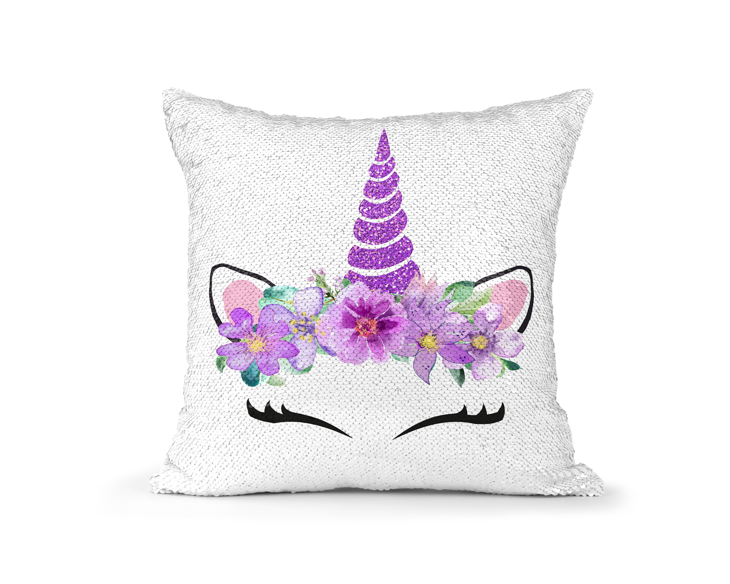 Pillow Sequin Unicorn Purple Horn