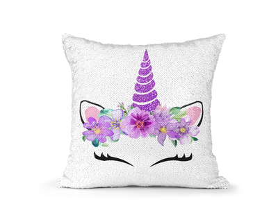 Pillow Sequin Unicorn Purple Horn
