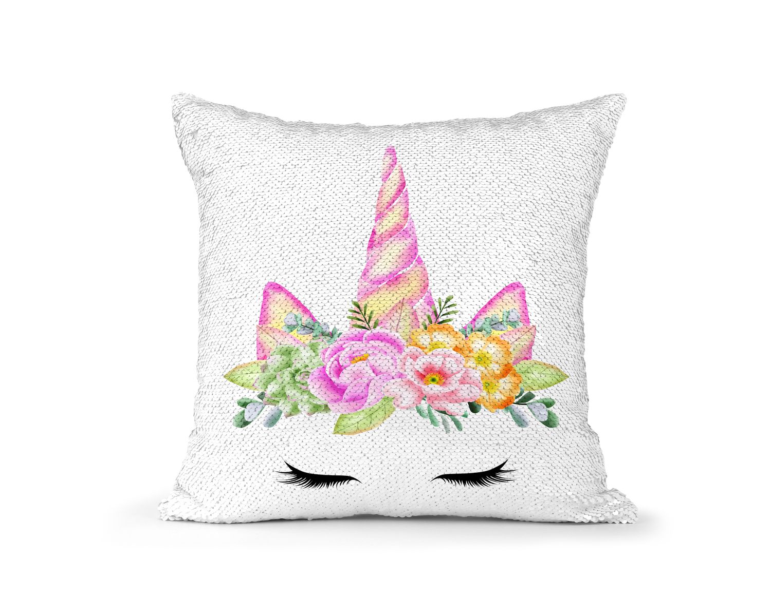 Pillow Sequin Unicorn Pink and Yellow Horn