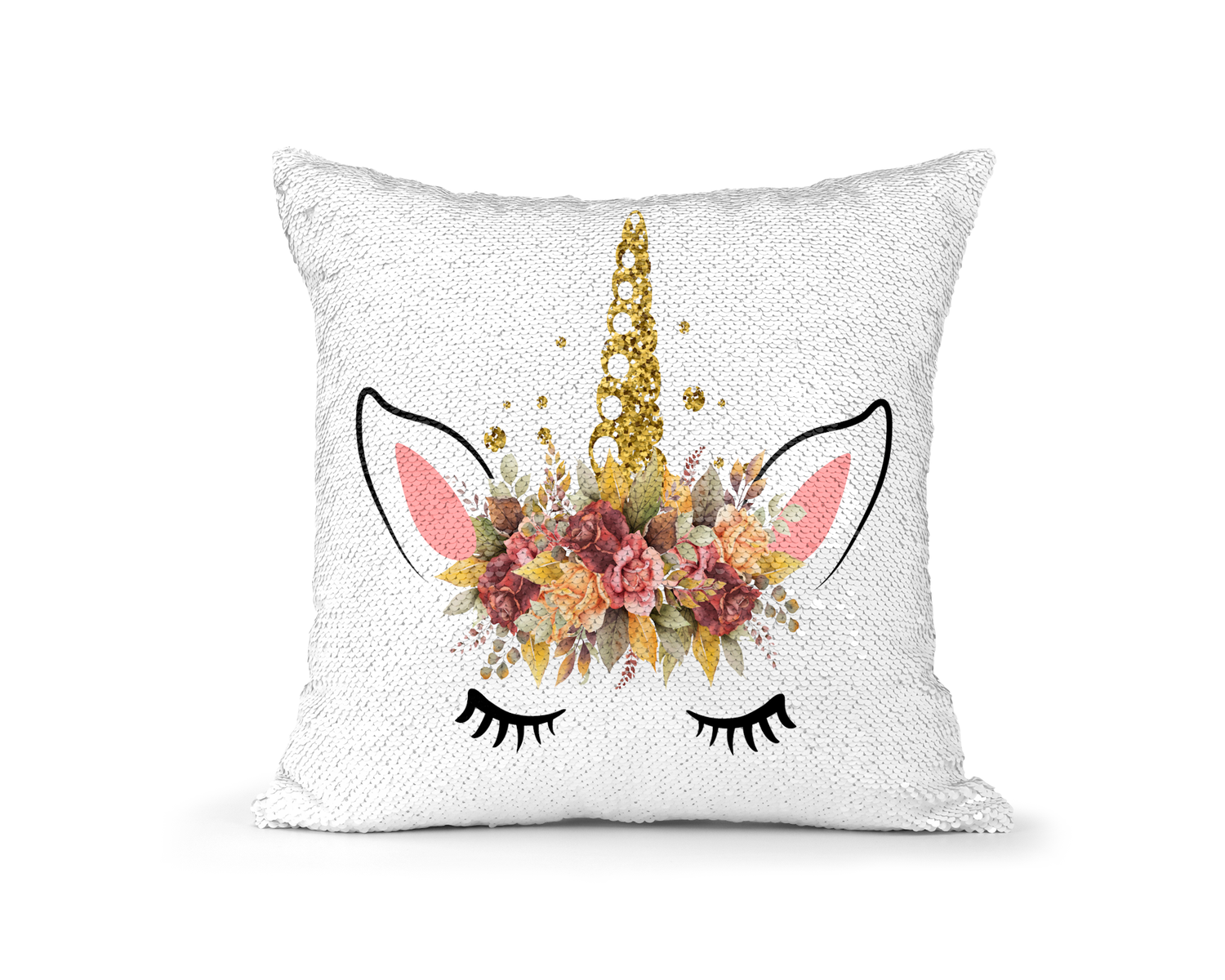 Pillow Sequin Unicorn Gold Horn