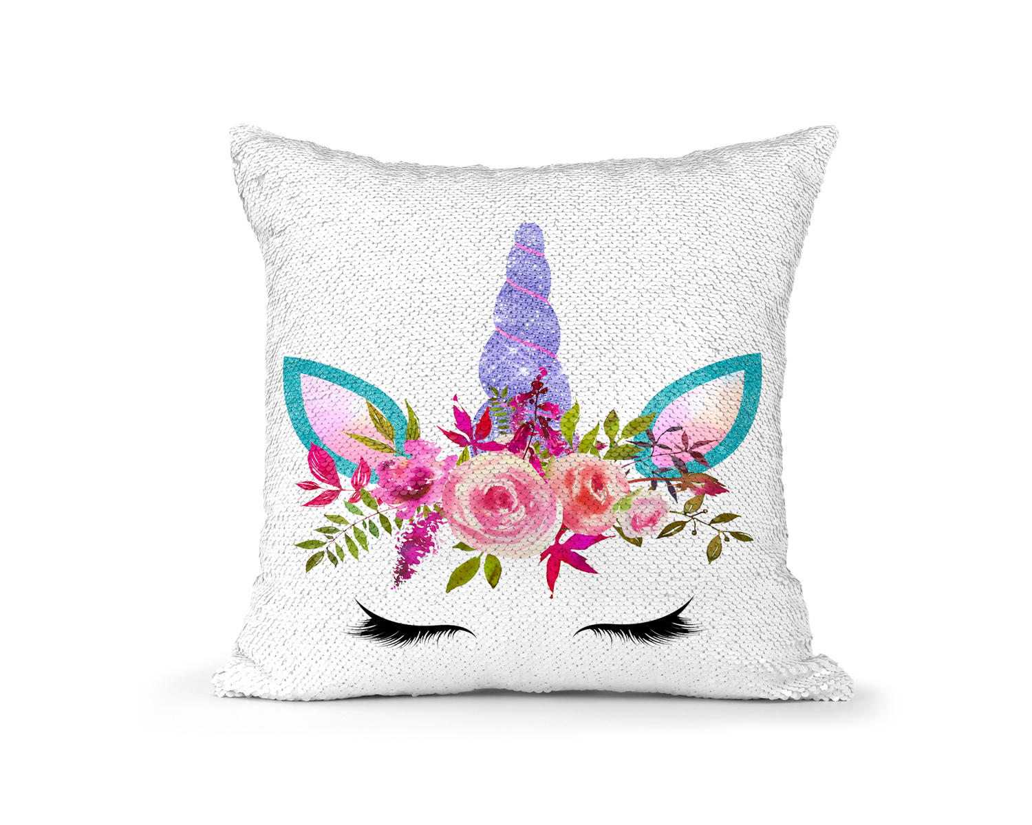 Pillow Sequin Unicorn Purple and Pink Horn