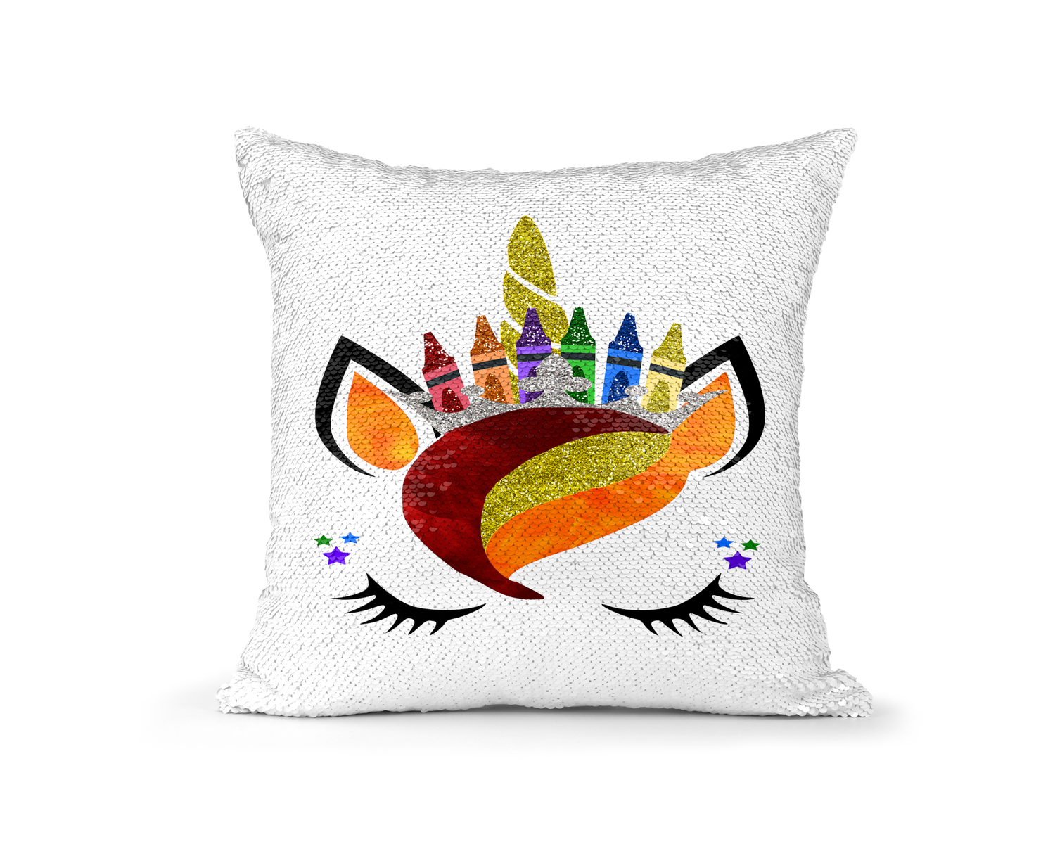 Pillow Sequin Unicorn with Crayons