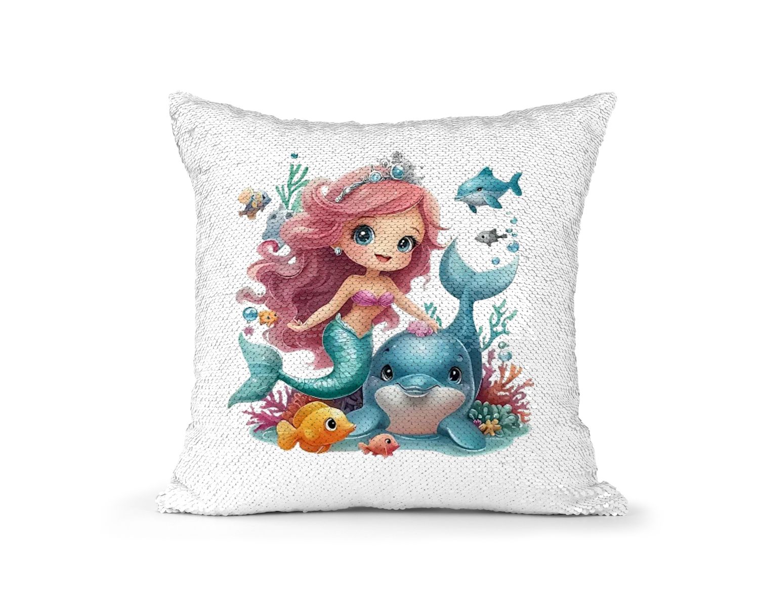 Pillow Sequin Mermaid with Dolphin