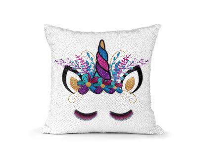 Pillow Sequin Unicorn Purple, Pink and Blue Horn