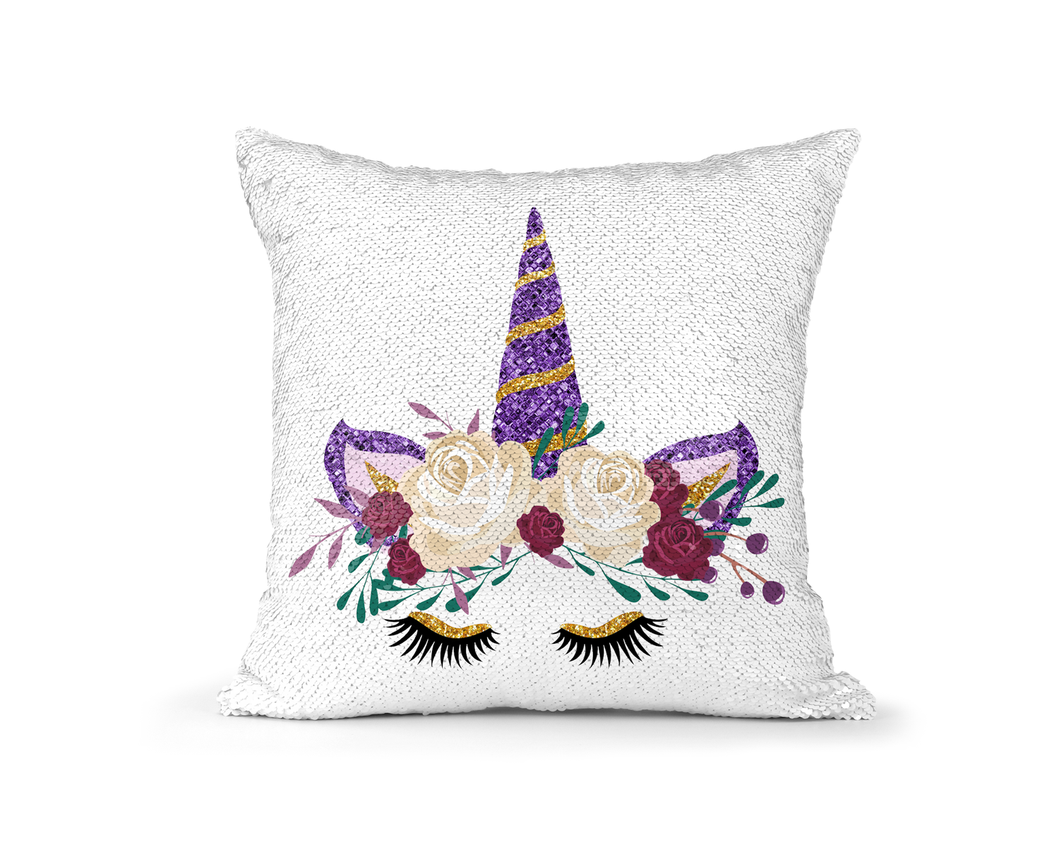 Pillow Sequin Unicorn Purple and Gold Horn