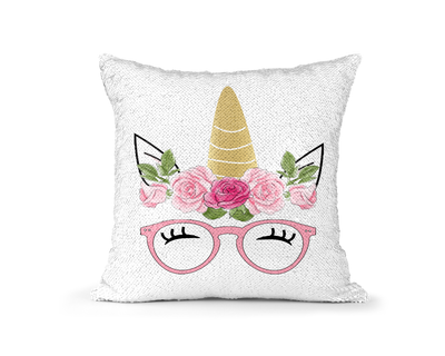 Pillow Sequin Unicorn with Glasses